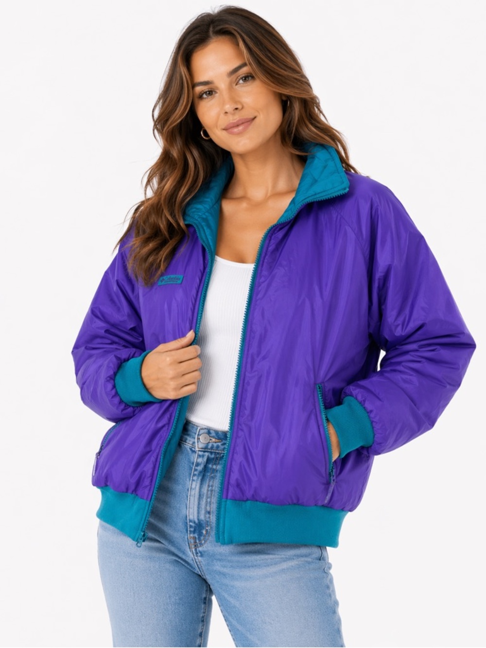 Vintage Columbia Women's Reversible Blue & Purple‎ Full Zip Jacket Size Large